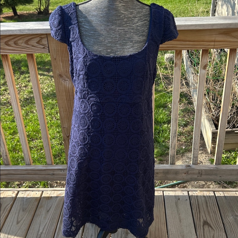 Lilly Pulitzer Navy Crochet Scoop Neck Short Sleeve Top